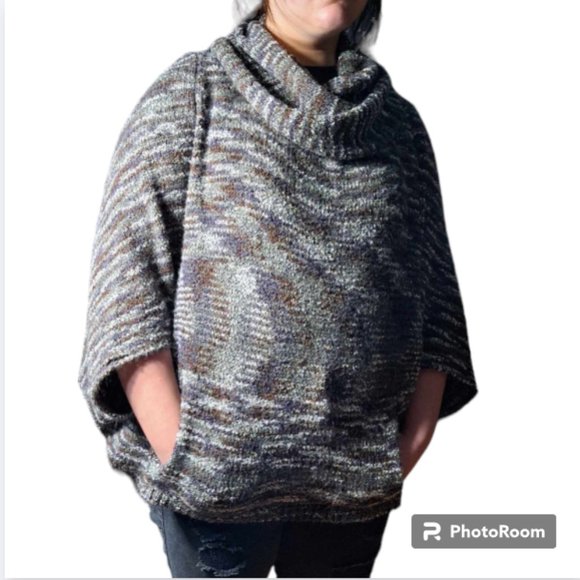 Chloe K Hi-Lo Multi Colored Boxy Poncho Sweater Size XL - Picture 1 of 12